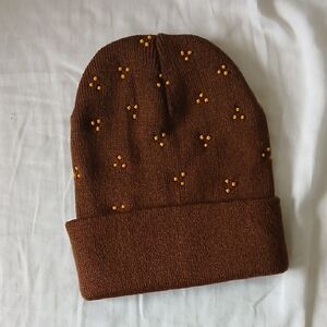 Brown Beanie with Yellow Accents